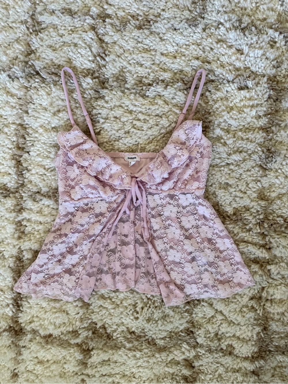 Garage Pale Pink Lace Tie-Front Cami